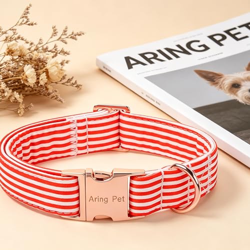 Image of ARING PET Cute Dog Collar for Puppy Small Medium Large Dogs-Red Stripe S | Cute Christmas Heavy Duty Pet Collars with Metal Buckle for XS S M L XL Dogs, for Beach Trips Picnic Daily Outdoor Stroll