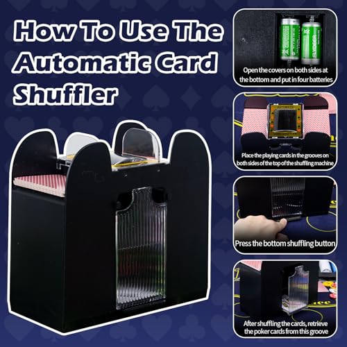 Extguds Casino Poker Set,Blackjack/Texas Hold\'em/Poker Set with Card Shoe,Discard Tray, Automatic Shuffler,200 Chips,6 Deck Card,Double-Sided Felt(Blue),10 Cut Cards,Casino Table Game Set