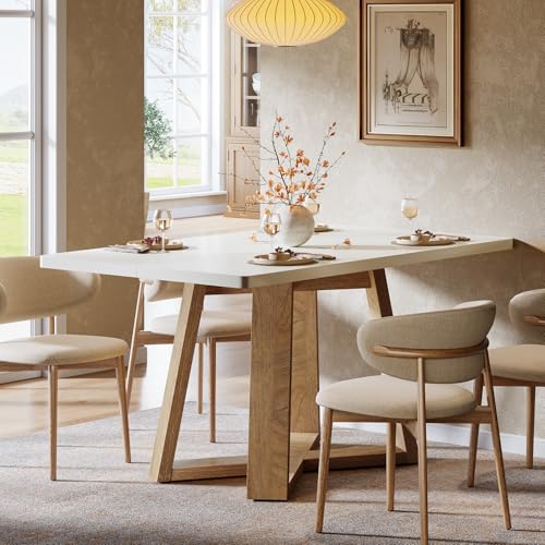 Image of Tribesigns 47-Inch Dining Table Set of 2, Modern Kitchen Table with Wooden Legs, Dinner Tables for Kitchen, Dining Room, Small Space, White and Brown, 2Pcs