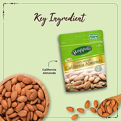 Image of Happilo 100% Natural Premium Californian Almonds Value Pack Pouch, 500 g & Premium Seedless Raisins, 250g (Pack of 2)