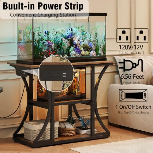 Support d'aquarium avec prises intégrées et étagères 3 niveaux VEDECASA 50 gallons