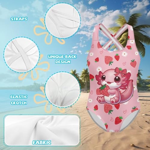 Image of Girls One Piece Swimsuits Teens Sleeveless Back Cross Strap Bathing Suit Kids Quick Dry Cute Beach Swimwear(5-14)