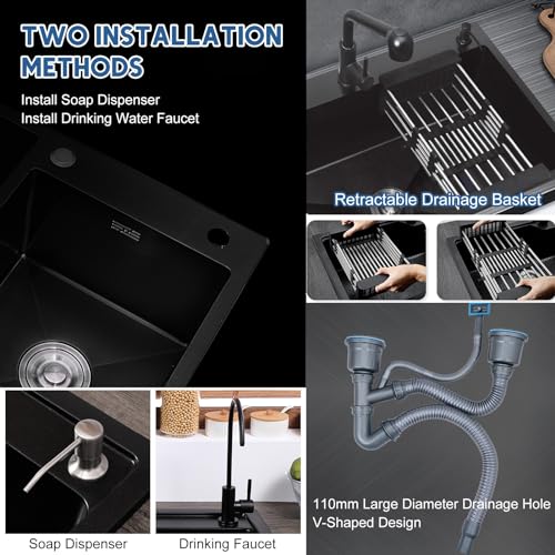 Évier de cuisine double cuve multifonction avec robinet douchette