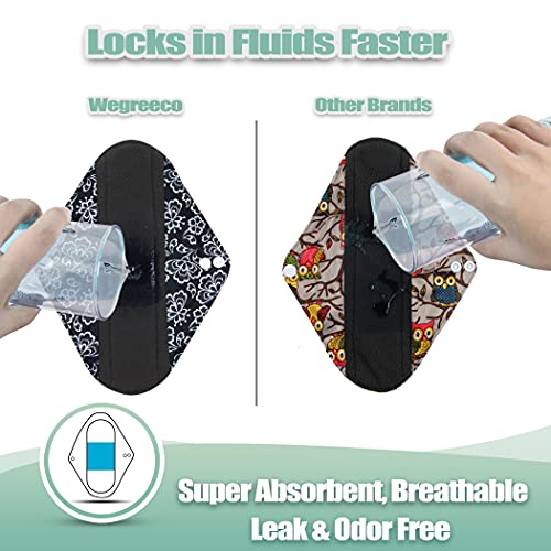 Image of Wegreeco Reusable Menstrual Pads - Soft Cloth Sanitary Pads | Panty Liners - 6 Pack with 1 Cloth Wet Bag (Black, Grey Lace, Large)