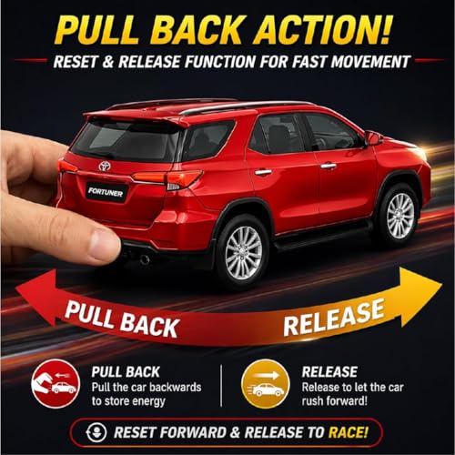 Image of Pringo Fortuner Toy Car for Kids (Red) - 1:36 Scale Diecast Metal SUV with Pull Back Action | Two Side Openable Doors | Light & Sound Effects | Model Car Toy for Boys & Girls 3+ Years