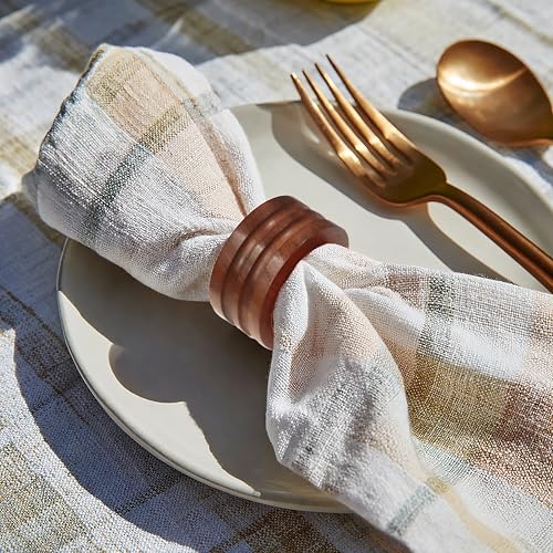 Image of COTTON CRAFT Solid Wood Fluted Napkin Rings - Set of 12-100% Acacia Wood - Round Handmade Napkin Holder - Rustic Farmhouse Table Decor for Everyday, Thanksgiving, Christmas, Holiday Dining - Natural