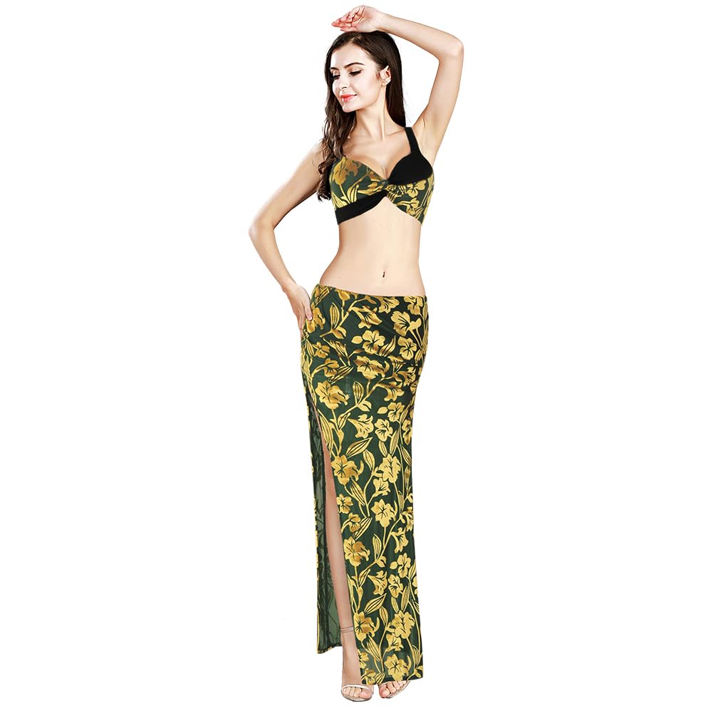 ROYAL SMEELA Costume De Danse du Ventre Velours Femme Tenue d'entrainement De Danseuse Orientale Adulte Vert