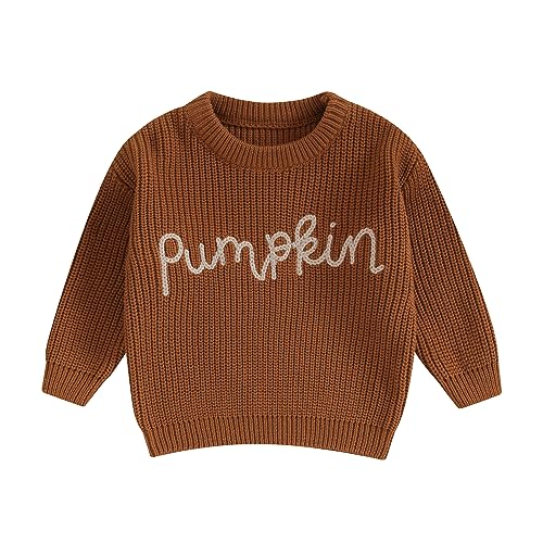 Baby Girl Cable Knit Sweater Long Sleeve Boho Floral Embroidery Oversized Sweatshirt Warm Fall Winter Clothes