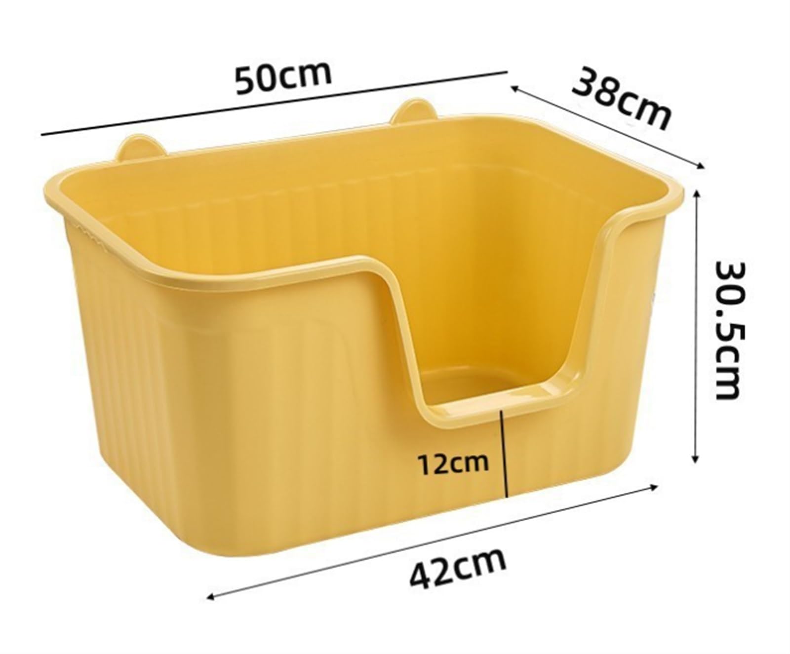 Kuweta dla Kota Solidna Otwarta Górna Kuweta Dla Zwierząt Z Wysokimi Ściankami, Odporna Na Rozpryskiwanie, Pojemnik Śmieci Trwała Kotów Nieprzywierająca(Yellow,50x38x30.5 cm)