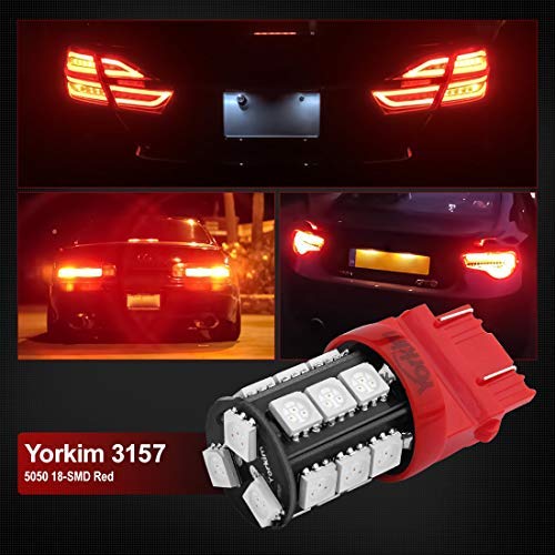 image for Yorkim 3157 LED Light Bulbs Red Super Bright, 3056 3156 3156A 3057 405