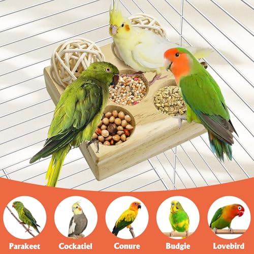 Image of Hamiledyi Wooden Foraging Puzzle Toys for Small Birds - Interactive Parrot Toys Cage Enrichment for Conure, Parakeet, Lovebirds, Budgie, Slow Feeder Bird Activity Toys (Small)