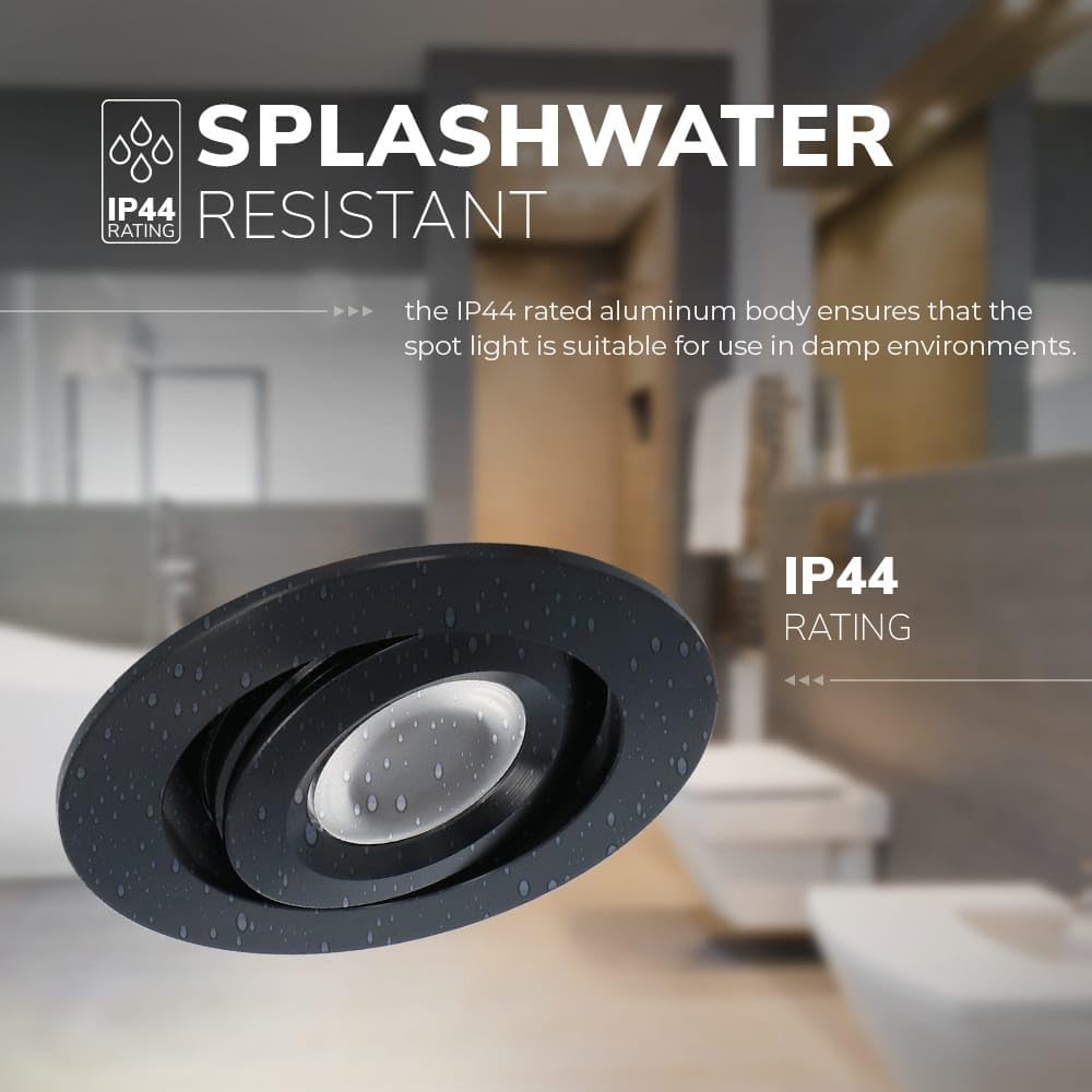 HOFTRONIC - Einbaustrahler Schwarz Feuchtraum Badezimmer 12V Terrassenüberdachung IP44 Wasserdicht | 4x3W 200 Lumen 2700K Warmweiß Dimmbar Schwenkbar Flach RF-Fernbedienung 3W Mini LED Einbaustrahler