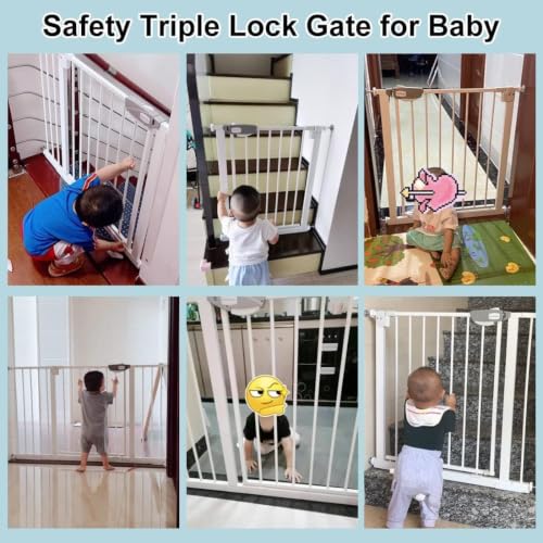 Image of WAOWAO Triple Lock Baby Gate 68.11-75.98 inch Extra Wide Metal 30 inch Tall Black