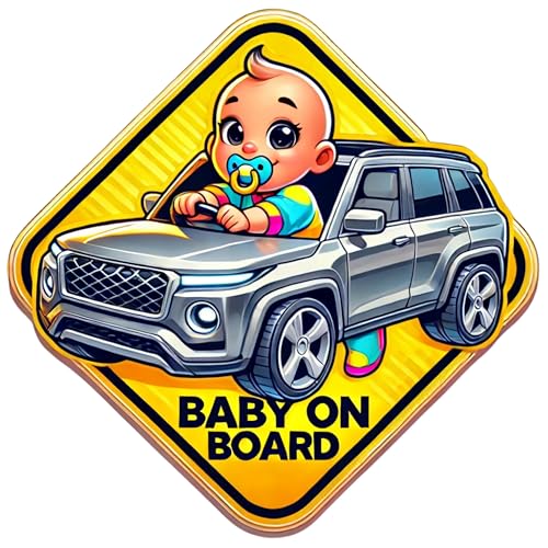 Image of Signs That POP Baby On Board Car Essentials - 2 Pack, 5 inch by 5 inch - Cute Cartoon Safety Sign - Non Magnet - Durable Strong Adhesive (Gary SUV)