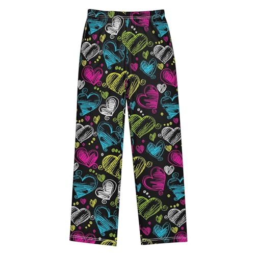 Love Heart Graffiti Pattern Boys Long Pants Soft Trousers Elastic Waist Kids Lounge Bottoms with Pockets S-XL