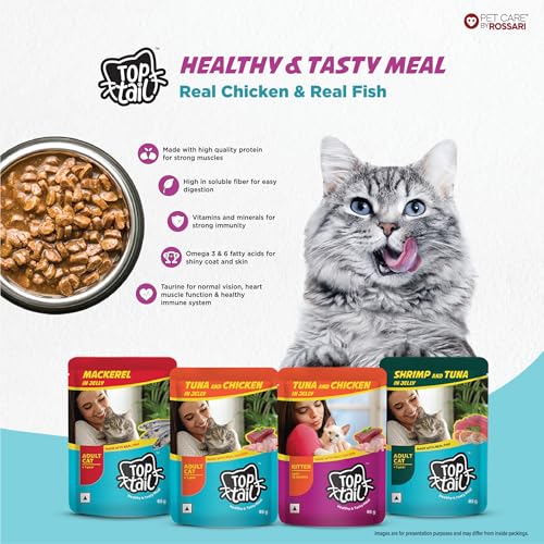 Image of Wet Kitten Cat Food Jelly 12 Pouches, (Upto 12 Months), Made with Real Tuna Fish & Chicken | Kitten Cat Food High Protein & Omega 3, Healthy Skin & Coat | (85g Each Pack)