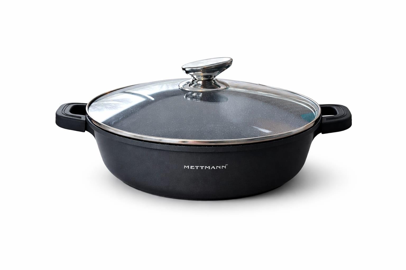 Sautoir/Sauteuse 28 cm -Fonte d'Aluminium - Revêtement Céramique Type Pierre - Couvercle en Verre - Tous Feux dont Induction - Sans PFOA (28cm)