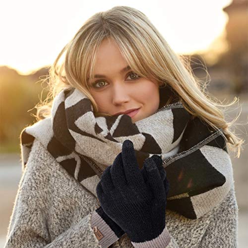 Dames winterhandschoenen 2 paar vrouwen warm touchscreen katoen kort gebreide wanten voor typen rijden zwart + grijs - Image 4