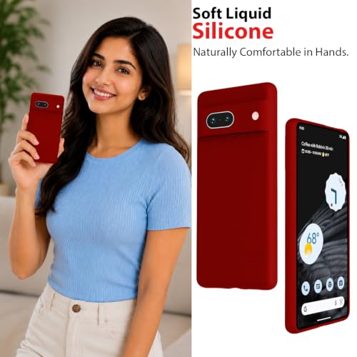 Image of KACA Silicone Back Case for Google Pixel 7a, Soft-Touch, Shockproof Phone Back Cover for Google Pixel 7a (Red)