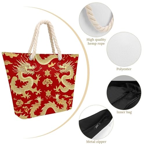 Portable Tote Bag for Women Waterproof Handbag Large Shoulder Bags Travel Grocery Bags with Hemp Rope3