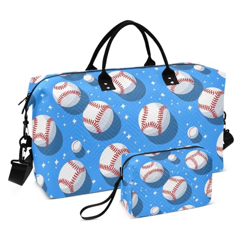 Baseball Color Blue Star Large Travel Duffle Bag Weekender Overnight Bags Gym Yoga Bag for Women Men with Toiletry Bag