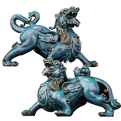 feng Shui Products Pi Yao Pi Xiu Good Luck Charms Statue Decor Wealth Porsperity Dragon Sculptures Opening Relocation Bronze Blue Phnom Penh 18x7.5x11cm (Style 1+2)