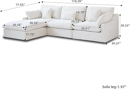 Miniatura 132 de WJShome - Sofá seccional modular en forma de nube para sala de estar, sofá de 160" con relleno de plumón en forma de U con otomano, sofás