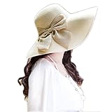 Funnywe Fashion Straw Derby Cap Womens Flax Bow Wide Large Brim Summer Beach Sun Hat