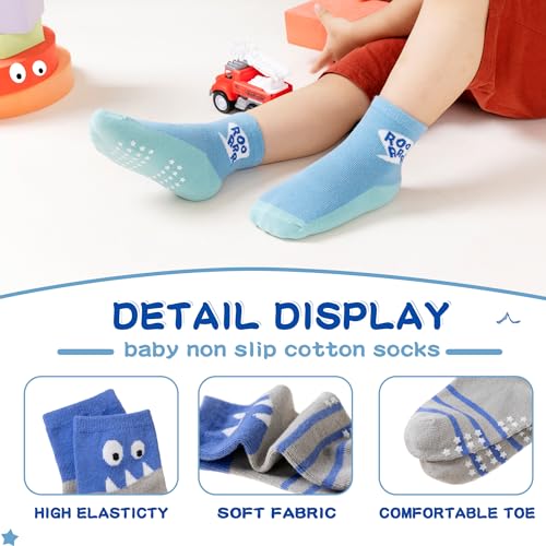 Eocom Baby Boys Grips Socks Kids Toddlers Infants Non Skid Anti Slip Crew Cotton Gifts Socks 12 Pairs3
