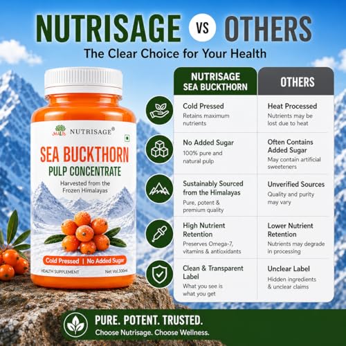Image of Sea Buckthorn Pulp Concentrate | Cold Pressed Himalayan Superfruit | Rich in Omega 3,6,7,9 & Vitamin C | No Added Sugar | Antioxidant Rich Daily Wellness Drink | 300ml
