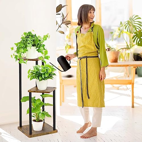 LyTaispuly 3 Etagen Metall-Pflanzenständer Indoor, Holz Tiered Corner Plant Stand Pot Holder, Modern Blumenregal Display Rack für Wohnzimmer Schlafzimmer Outdoor Balkon Garten Terrasse, Schwarz