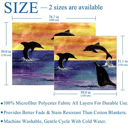 Couverture Polaire Plaid Dauphins Coucher de Soleil Décorative pour Chambre