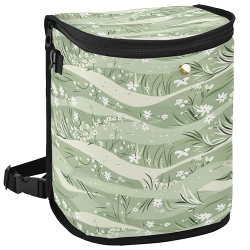 Image of Car Trash Can Sage Florals Green Car Garbage Bag with Lid Hanging Waterproof Leak Proof Vehicle Storage Bin