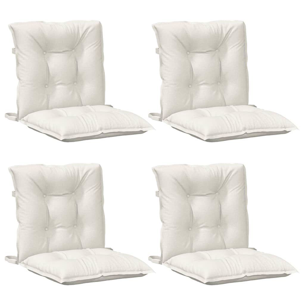4er Set Niedriglehner-Auflagen Melange Creme 100x50x7 cm Bequeme Stuhlkissen mit Haltebändern und Gummizug für Gartenstühle Polsterauflagen für Terrassenstühle aus Stoff