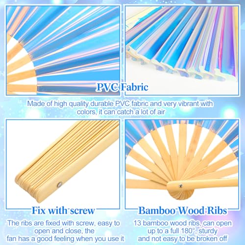 Image of Maitys Large Rave Fan Folding Handheld Fans 13'' Clap Fans for Line Dancing Clack Fan Holographic Festival Accessory for Martial Art Gift Performance, Includes 2 Pouch