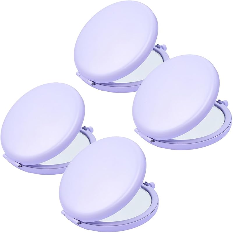 Espelho compacto redondo Daricano com estojo metálico, dupla face 1X/2X, Periwinkle, pacote com 4