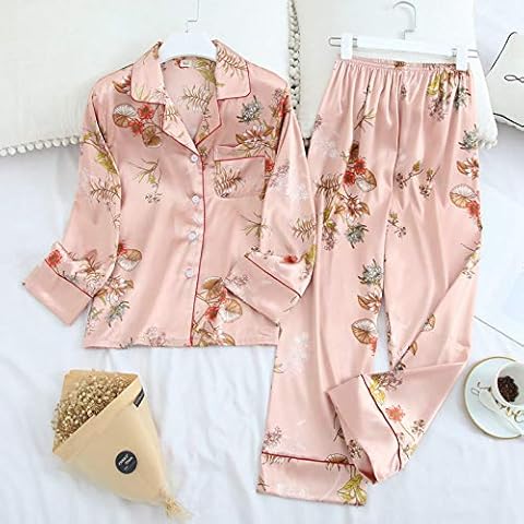 MIYAA Damen Pyjama Satin Schlafanzug Set Cover