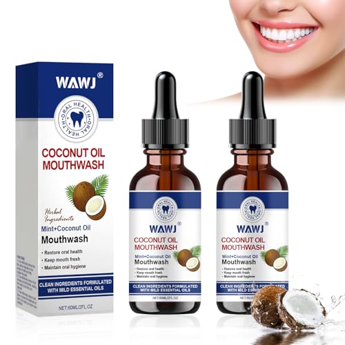 WAWJ® Aceite de coco enjuague bucal para dientes, extracción de aceite con raspador de lengua, cuidado bucal natural, combate el mal aliento, sin alcohol, blanqueamiento dental (120ml)