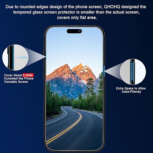 Image of QHOHQ 3 Pack Screen Protector for iPhone 15 [6.1 Inch] with 3 Pack Camera Lens Protector, Tempered Glass Film, HD Clear, 9H Hardness, No Bubbles, Case Friendly