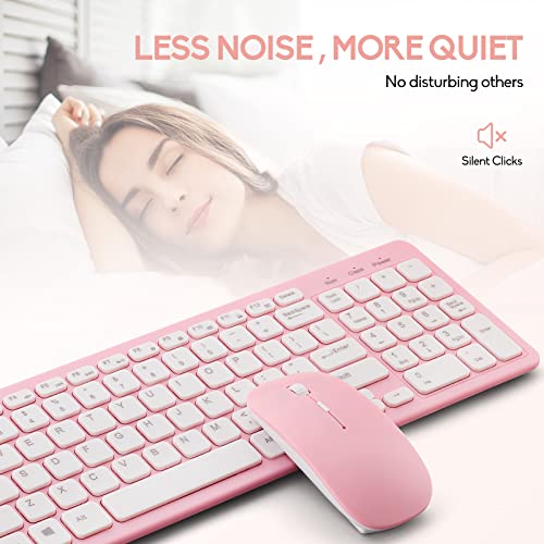 Image of Wireless Keyboard and Mouse Combo, Compact Quiet Wireless Keyboard and Mouse Set 2.4G Ultra-Thin Sleek Design for Windows, Computer, Desktop, PC, Notebook, Laptop (Pink)