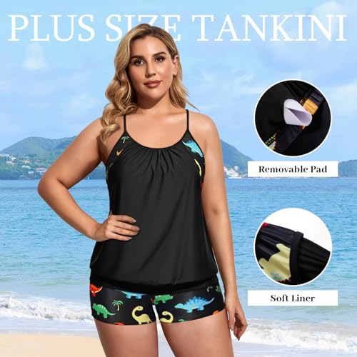 Holipick Plus Size Tankini Swimsuit for Women Two Piece Tummy Control Bathing Suit Blouson Tankini Top with Shorts2