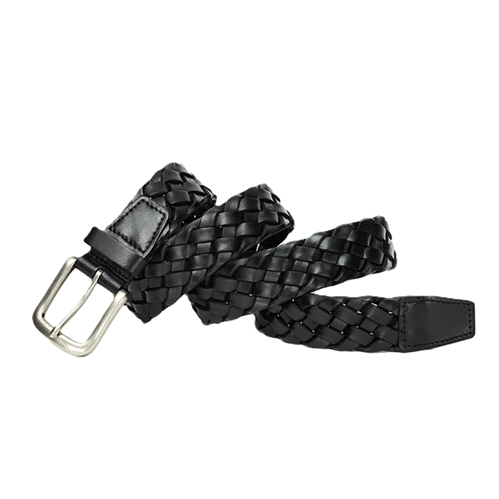 Genérico Mujer Cinturón Trenzado 3,5cm De Ancho Cinturones De Piel De Vacuno con Hebilla Plateada para Vestidos, Vaqueros, Faldas Y Pantalones(110cm/43, Black)