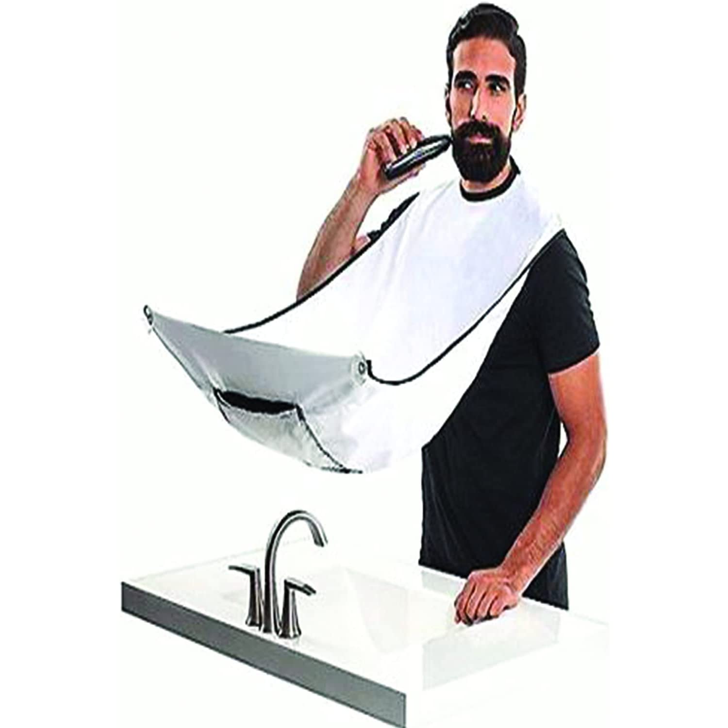 Sakal Traş Önlüğü, Standart EASYSO Sakal Kesme Örtüsü Berber/Kuaför Önlüğü Beyaz Tela Kumaş Çok Amaçlı Vantuzlu Pratik Kes & Temizle