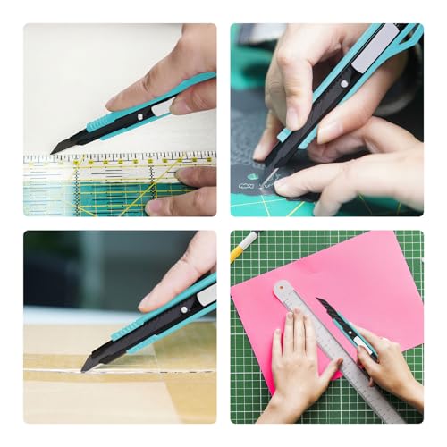 Image of MANUFORE 5pcs 9mm Snap-off Knives with 30-Degree Precision Blade | Blue, Safety Auto-lock, 30-Degree Sharp Blade, Lightweight Portable, Retractable Film Cutting Knife for Paper, tint, decals
