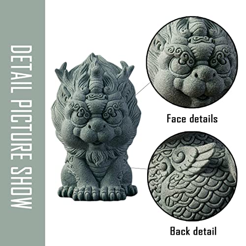 Image of livelyfish Asian Foo Dog Statue Lion Sandstone Sculpture Ancien Chinese Qi Lin Statue for Fish Tank Aquarium Garden Bonsai Decorations, L