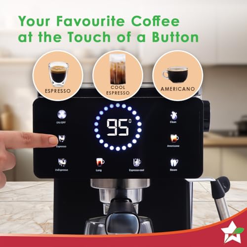 Image of Wonderchef Rinaldi 20 Bar Espresso Coffee Maker | Temperature Gauge | Espresso, Cappuccino, Latte, Mocha & Cold Coffee | Steam Frother | 1.5L Tank | 1200W | 2-Year Warranty