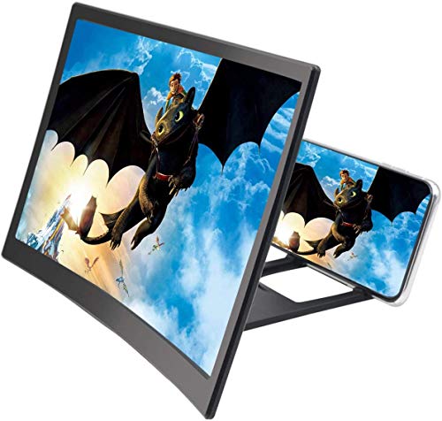 Lemon Jump Curved Portable Phone Screen Magnifier Cell Phone Stand Magnifier 12 Inch HD Screen Enlarger 3D Movie Video Amplifier with Foldable Holder Stand Black