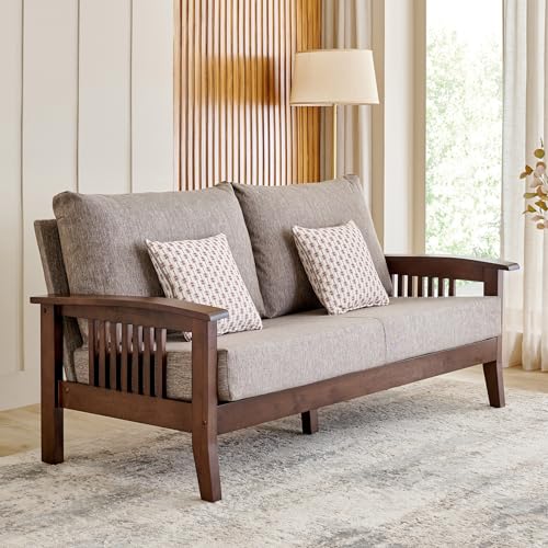 Image of Home Centre Abby Fabric 3+2 Seater Sofa with Cushions - Brown