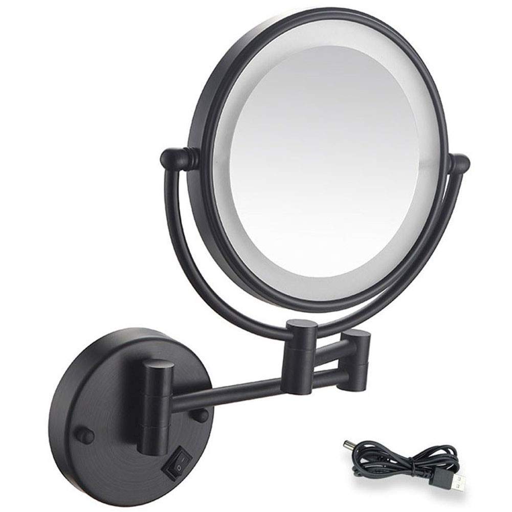 Miroir de maquillage LED mural cosmétique grossissant 5X rechargeable USB noir