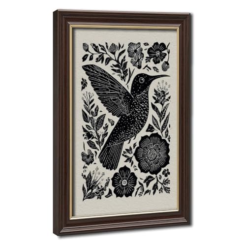 Poster colibri noir et blanc en toile de 40,6 x 61 cm pour décoration murale moderne